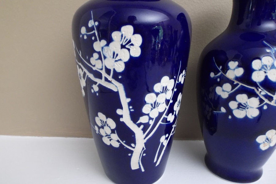 Two Cobalt Blue Asian Vases