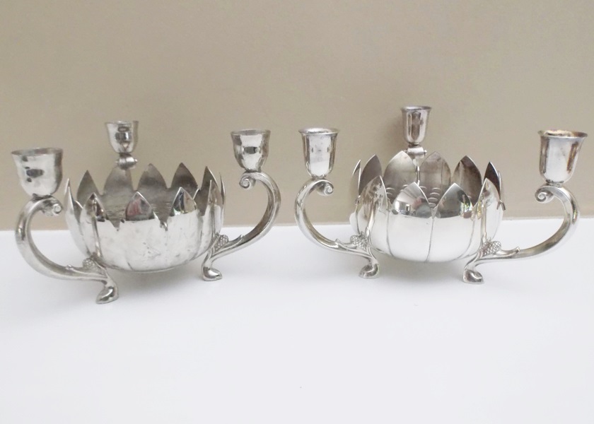 Two Reed and Barton Water Lily Candlestick Center Pieces