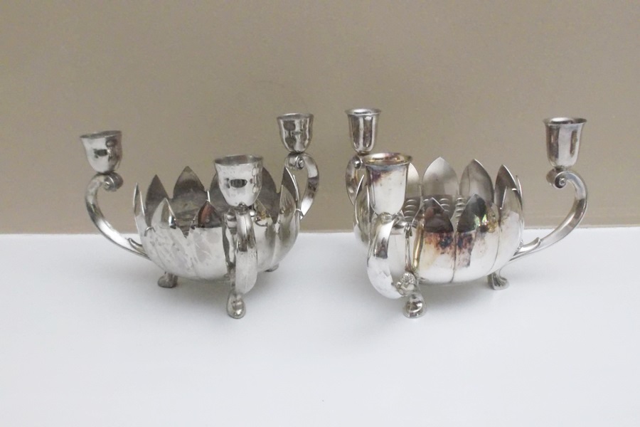 Two Reed and Barton Water Lily Candlestick Center Pieces