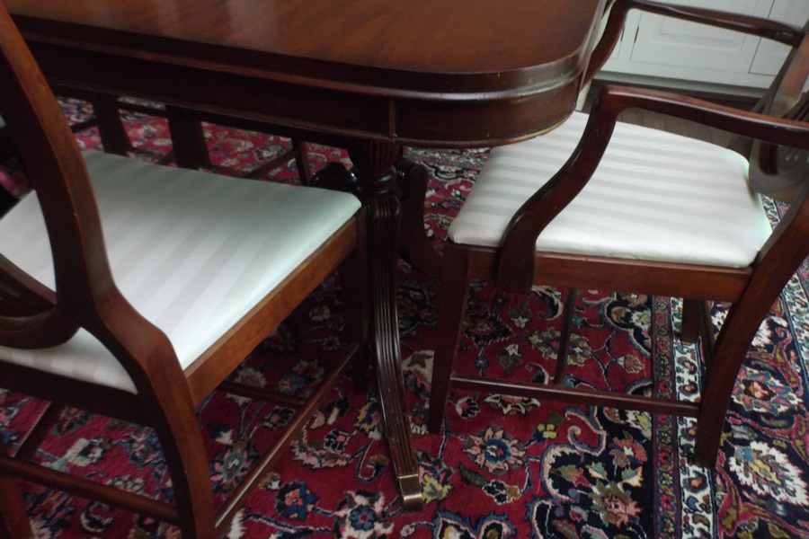 Duncan Phyfe Style Dining Table and Hepplewhite Style Chairs