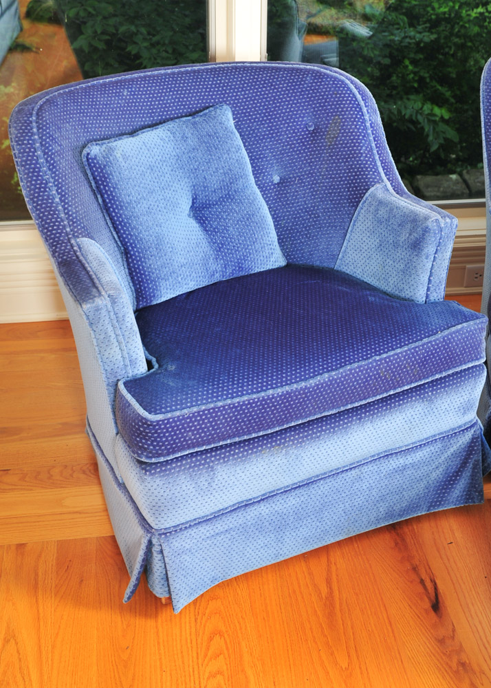 Pair of Blue Chairs and Ottoman
