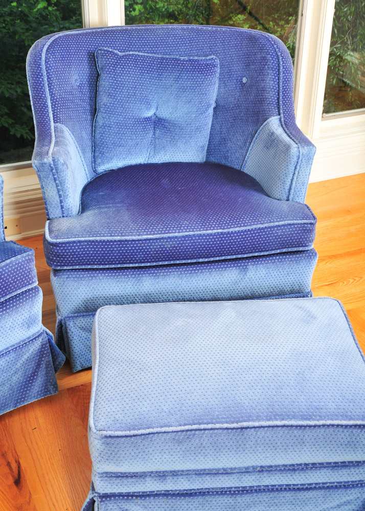 Pair of Blue Chairs and Ottoman