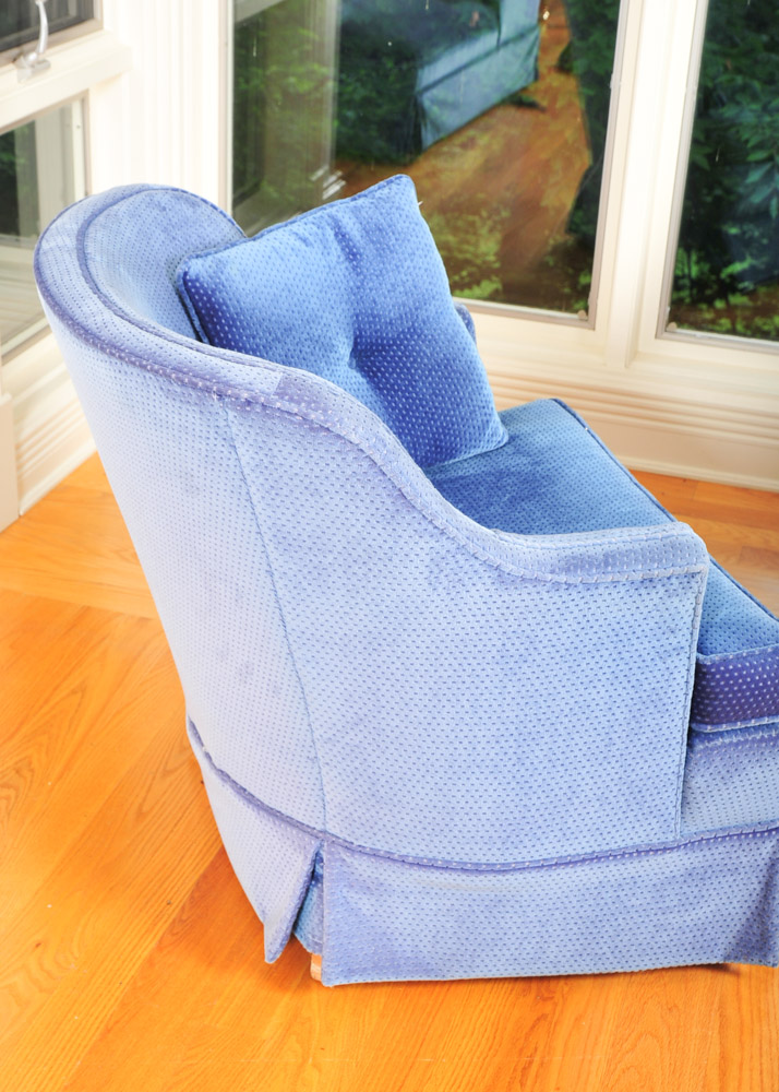 Pair of Blue Chairs and Ottoman