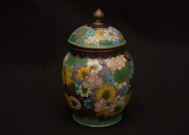 Colorful Floral Cloisonne Ginger Jar With Lid