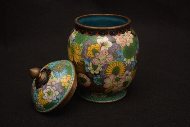 Colorful Floral Cloisonne Ginger Jar With Lid