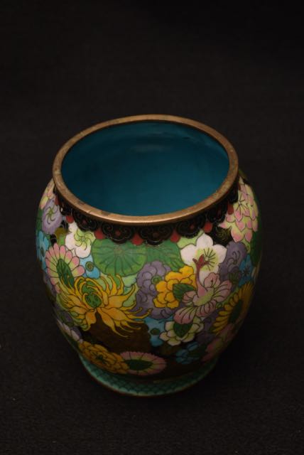 Colorful Floral Cloisonne Ginger Jar With Lid