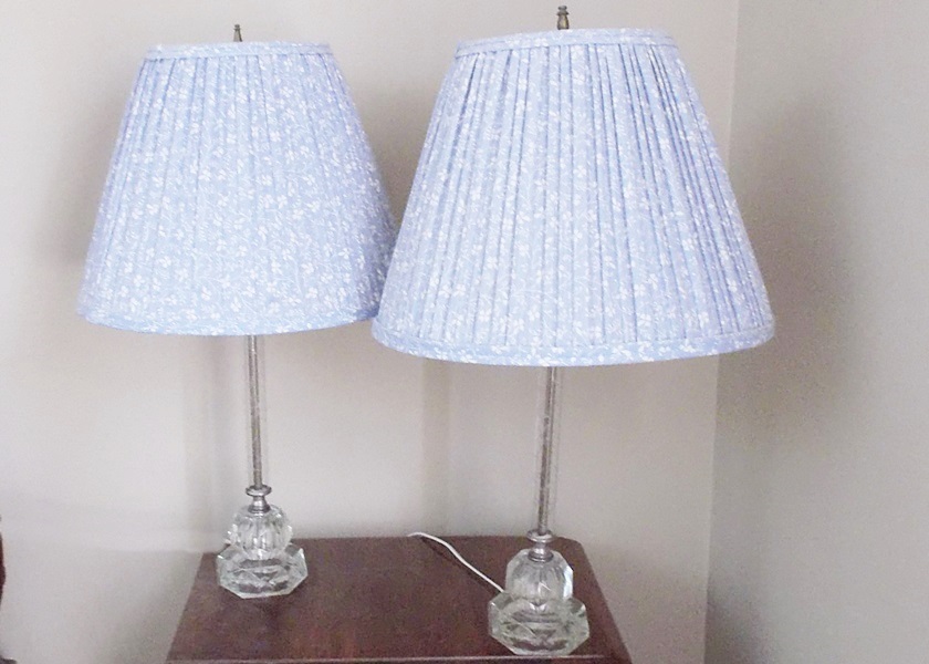 Pair of Cut Glass Lamps with Pleated Shade