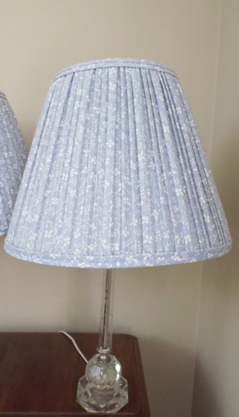 Pair of Cut Glass Lamps with Pleated Shade