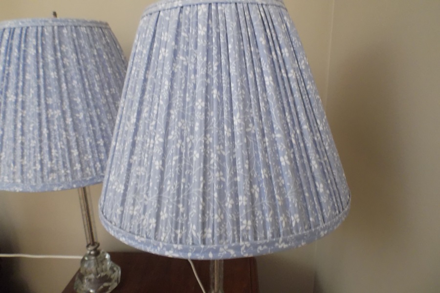 Pair of Cut Glass Lamps with Pleated Shade