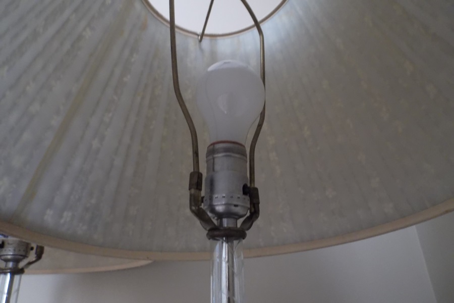 Pair of Cut Glass Lamps with Pleated Shade