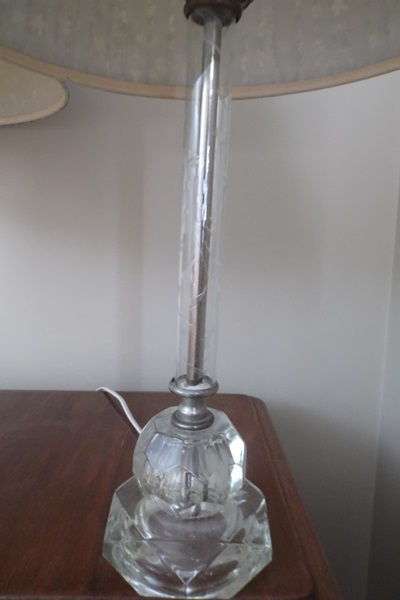 Pair of Cut Glass Lamps with Pleated Shade