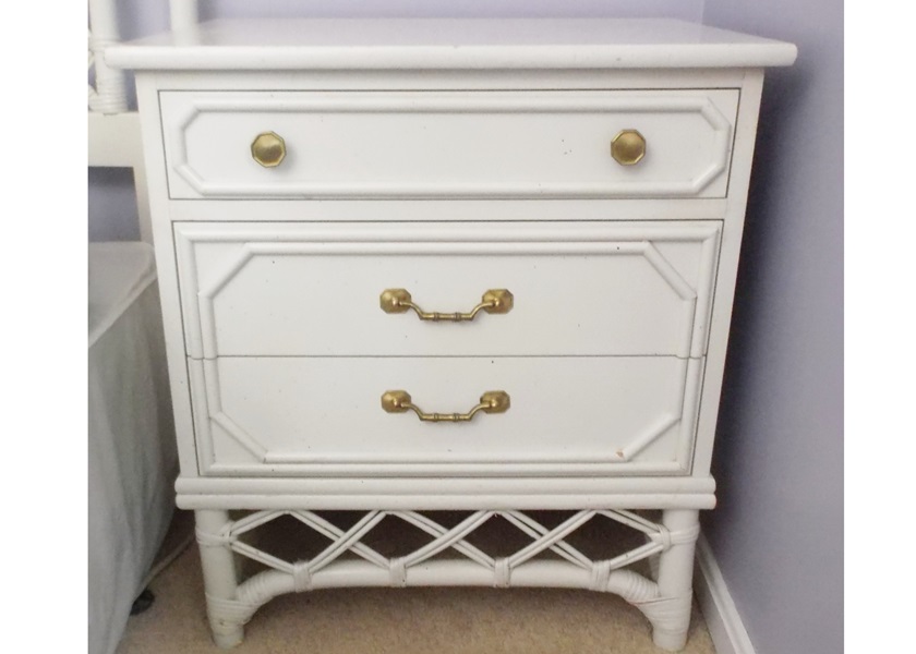 Ficks Reed White Washed Rattan Bed Side Table