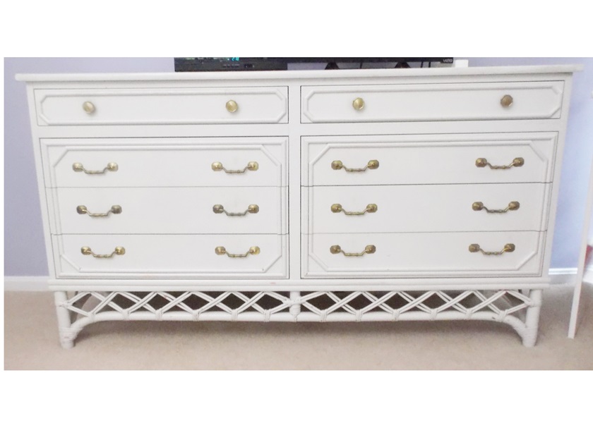 Ficks Reed White Washed Rattan Nine Drawer Dresser