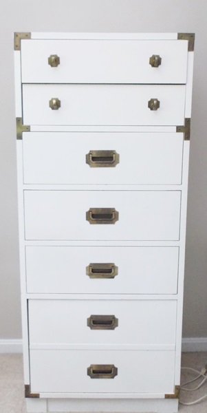 White Laminate and Brass Tower Chest of Drawers