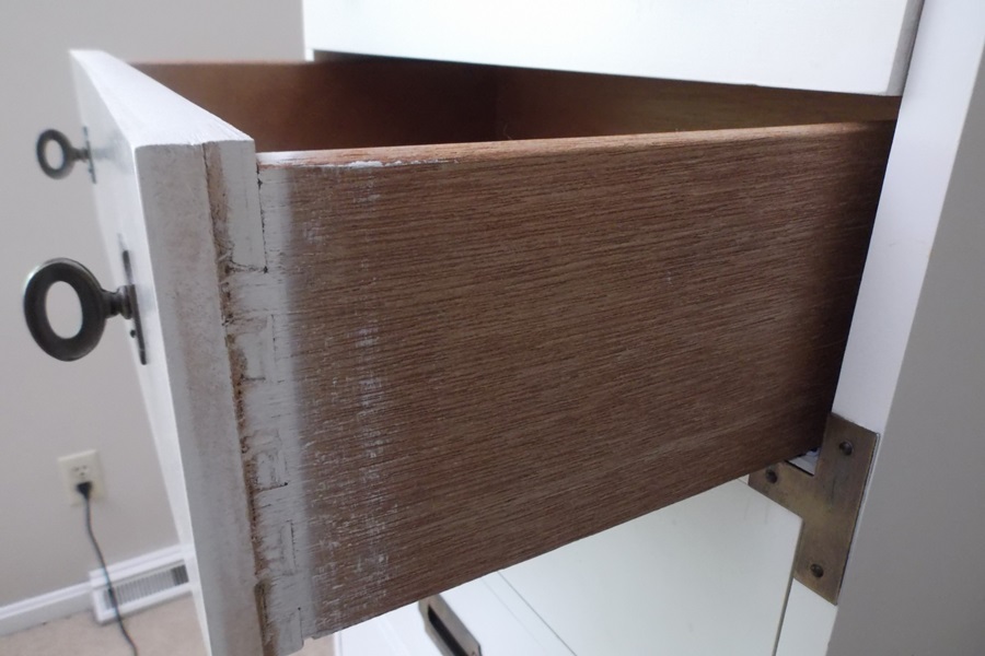 White Laminate and Brass Tower Chest of Drawers