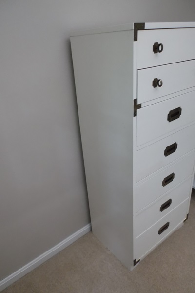 White Laminate and Brass Tower Chest of Drawers