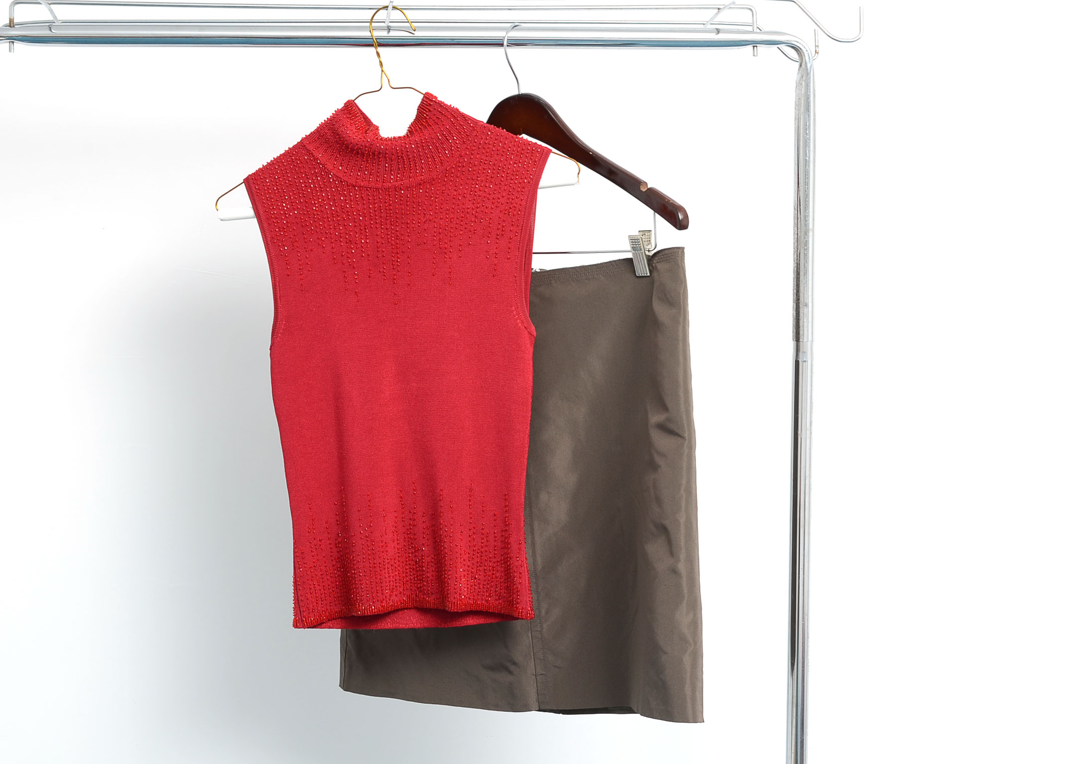 Carmen Marc Valvo Red Top and Prada Skirt