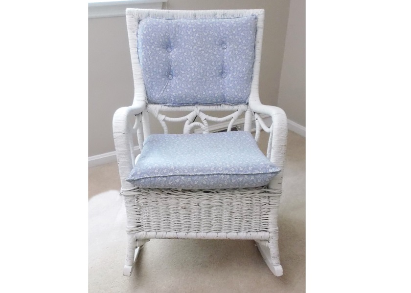 White Wicker Rocking Chair with Cushions