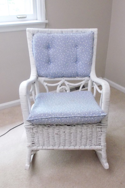 White Wicker Rocking Chair with Cushions