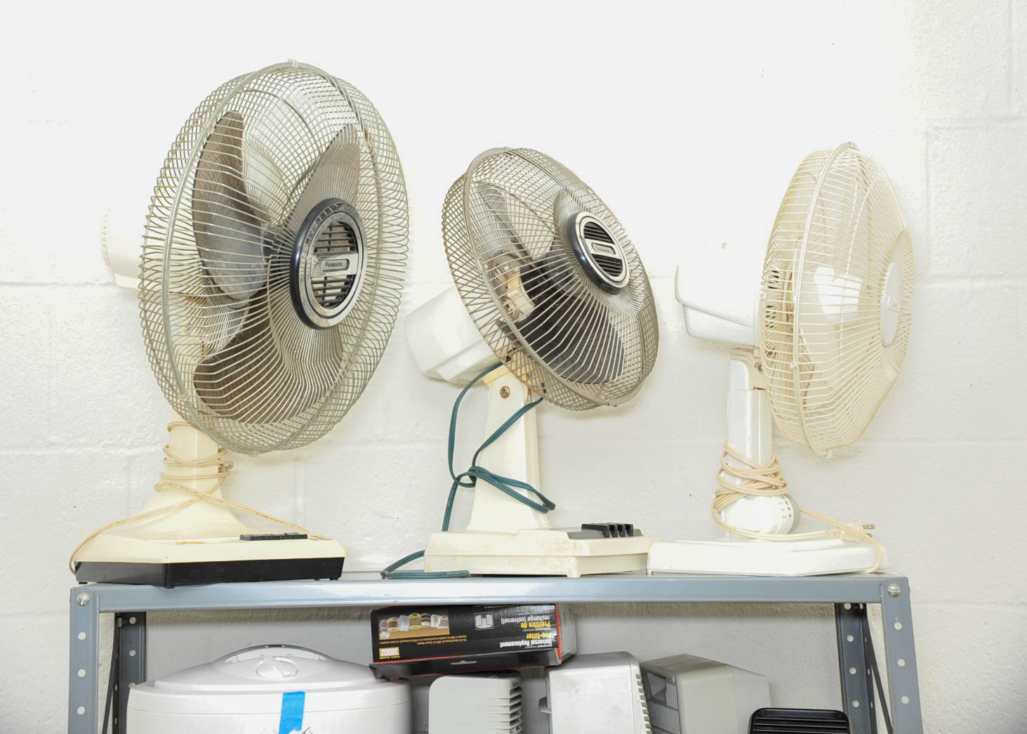 Trio of Fans and Metal Shelf