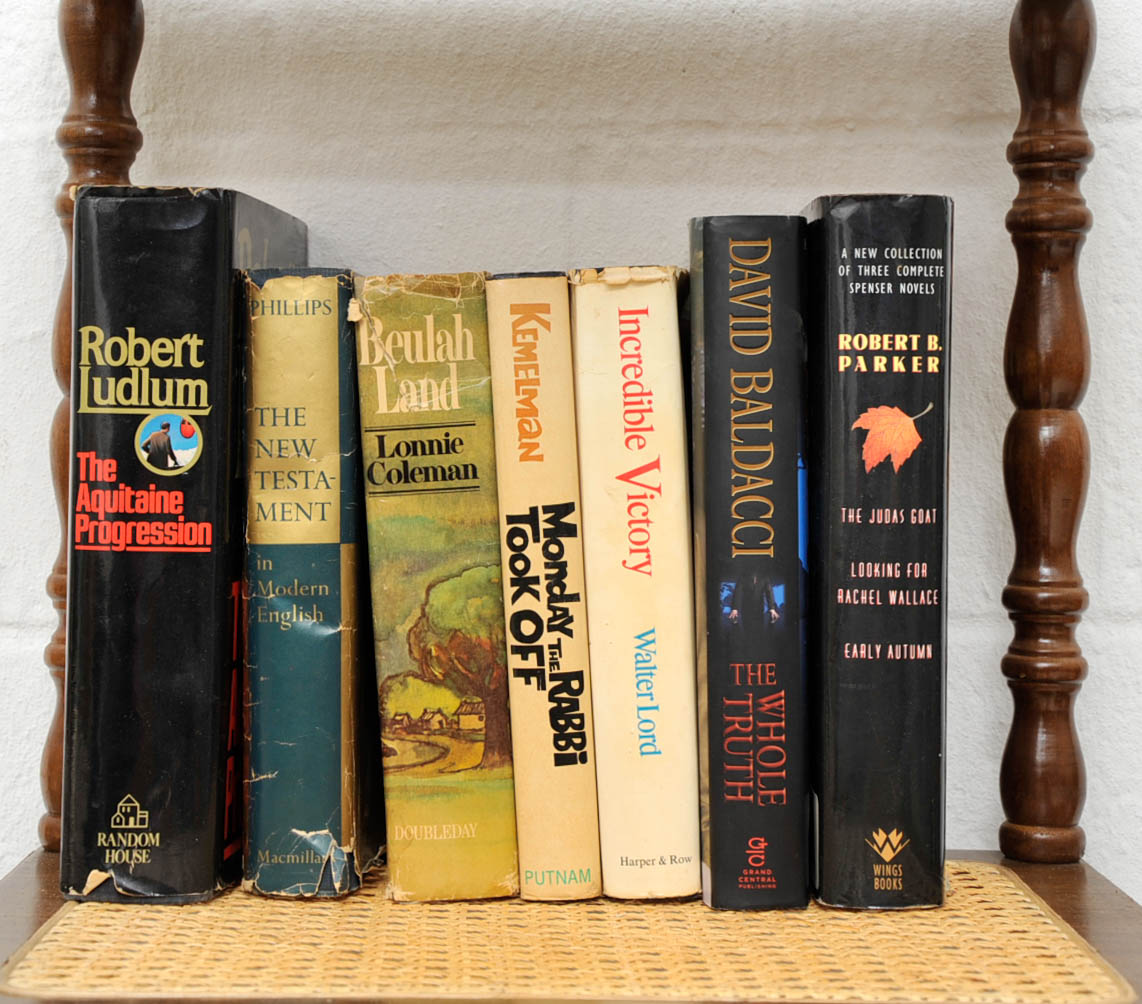 Wooden Shelf and Assorted Books
