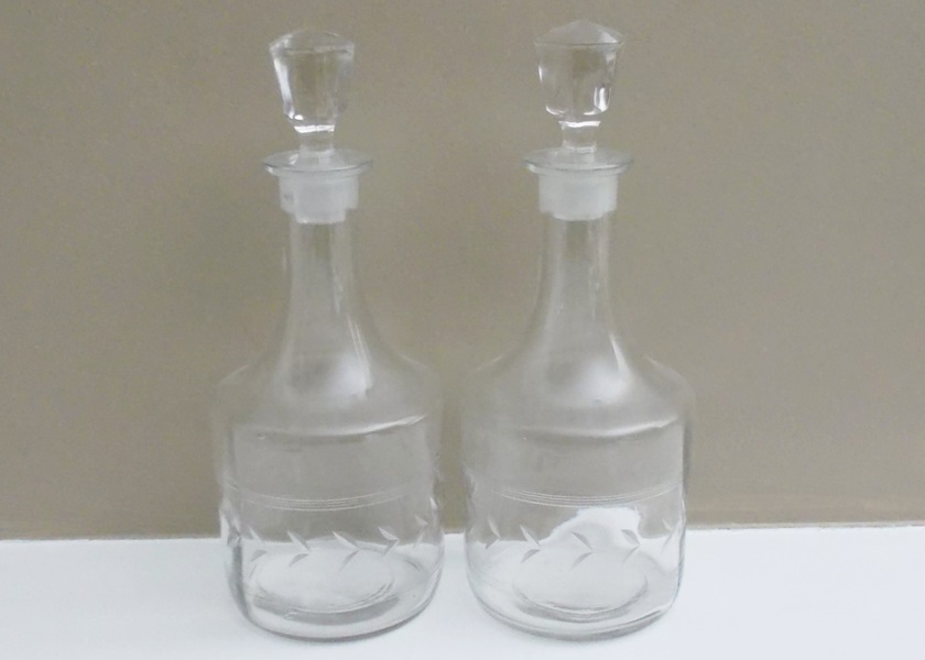 Two Etched Glass Decanters