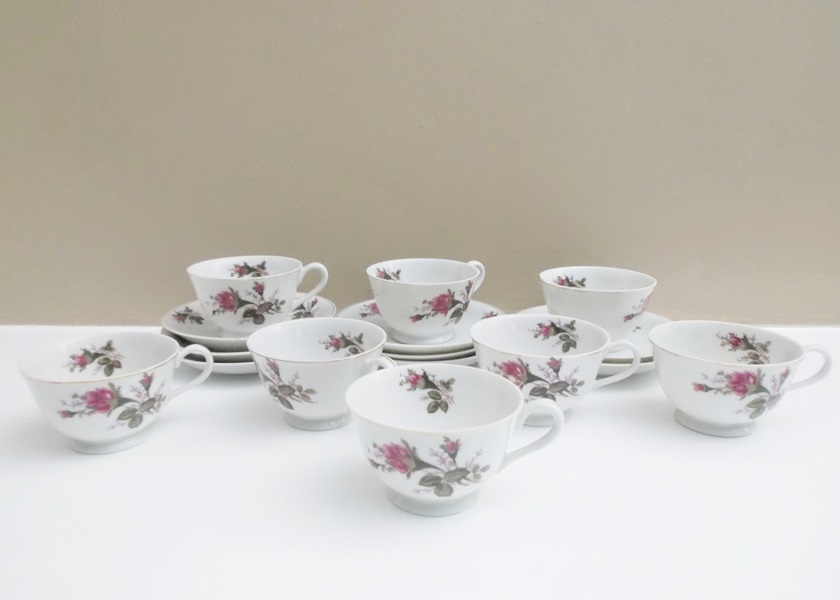 Set of Rose Motif China Tea Cups