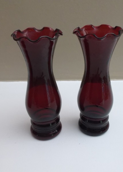 Two Red Anchor Hocking Vases and Other