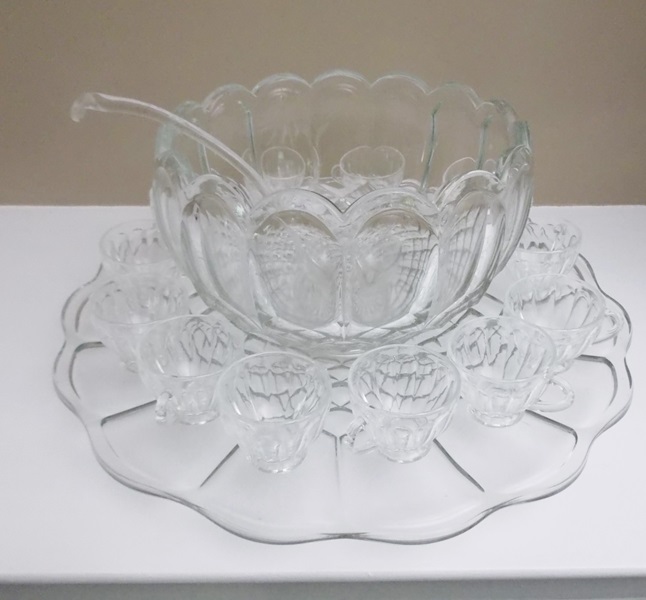 Vintage Glass Punch Bowl Set