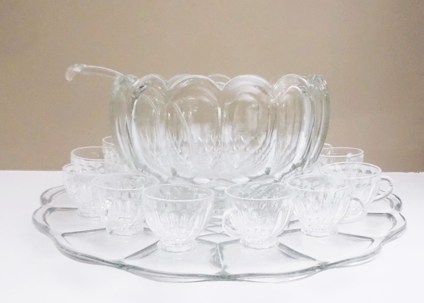 Vintage Glass Punch Bowl Set