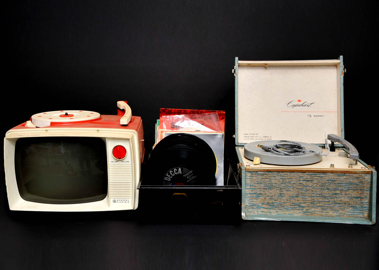 Duo of Record Players and Various Singles