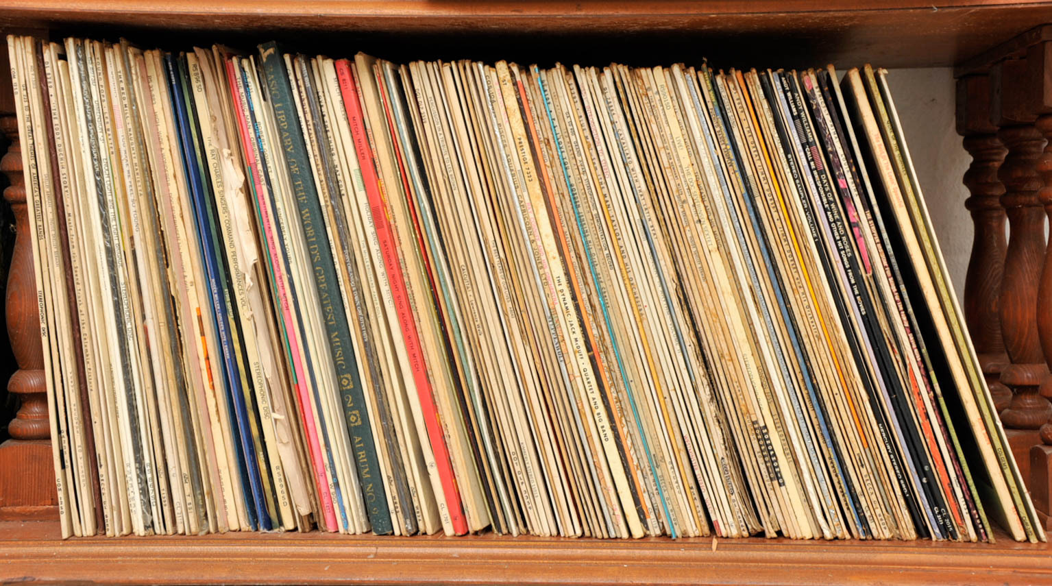 Wooden Record Shelf with Records