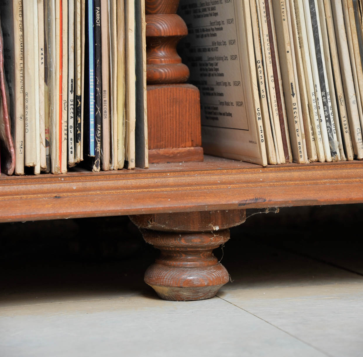 Wooden Record Shelf with Records