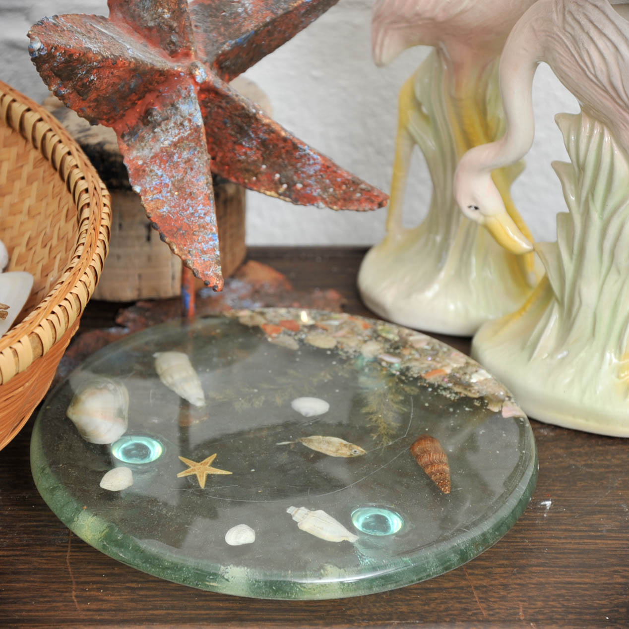Wooden Shelves with Sea Shells