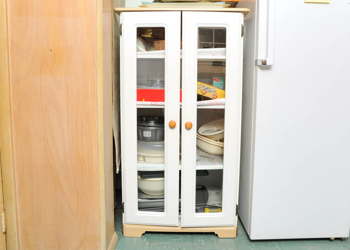 Baking Supplies and Glass Front Cabinet