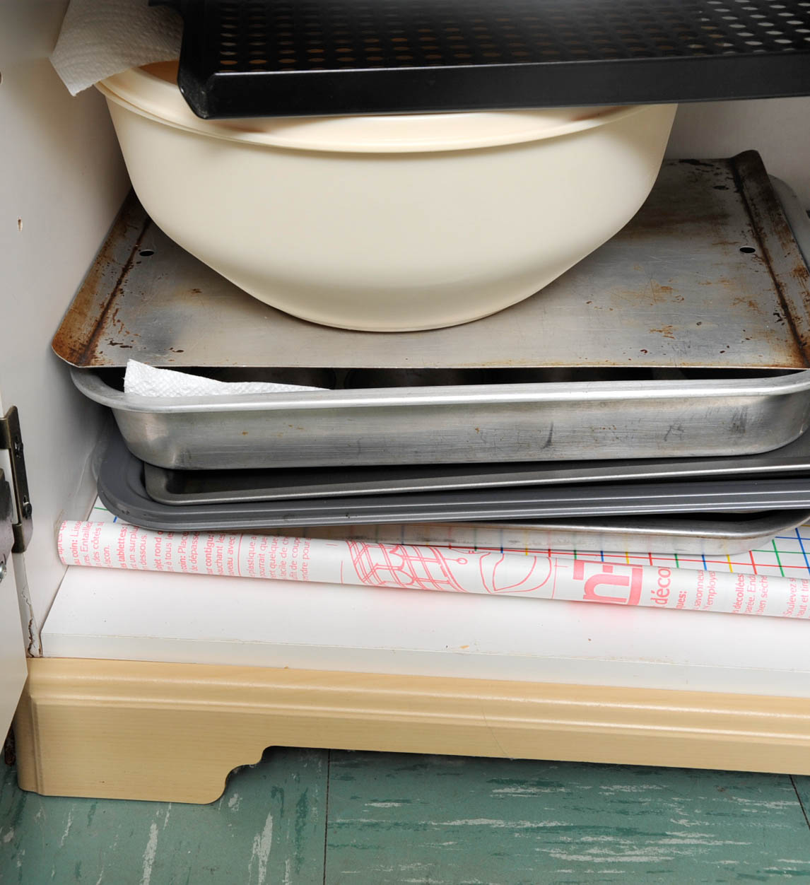 Baking Supplies and Glass Front Cabinet