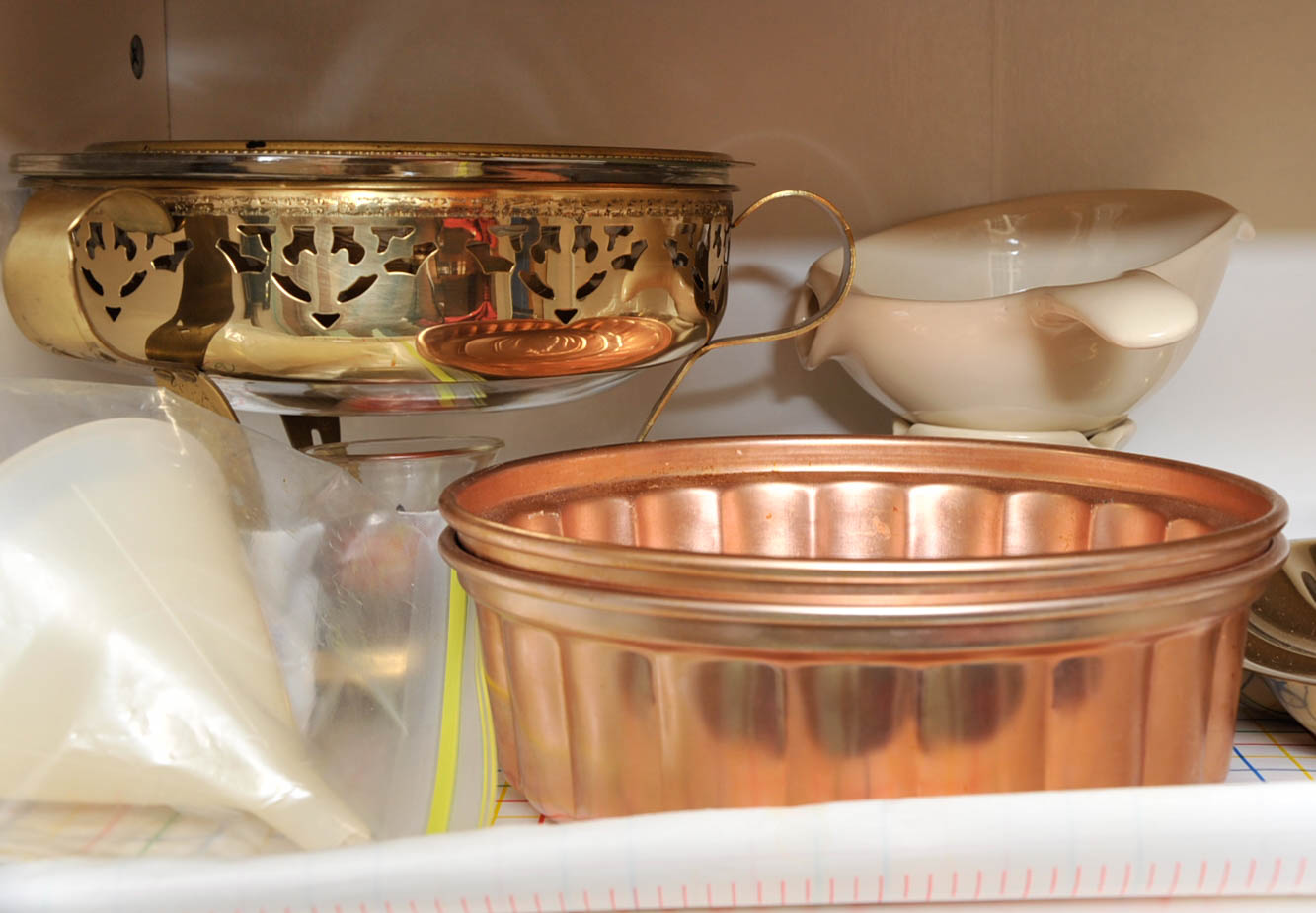 Baking Supplies and Glass Front Cabinet