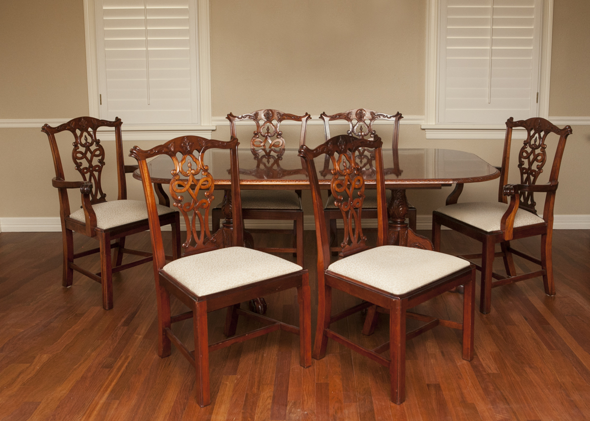 Custom Made Chippendale Style Dining Table and Chairs