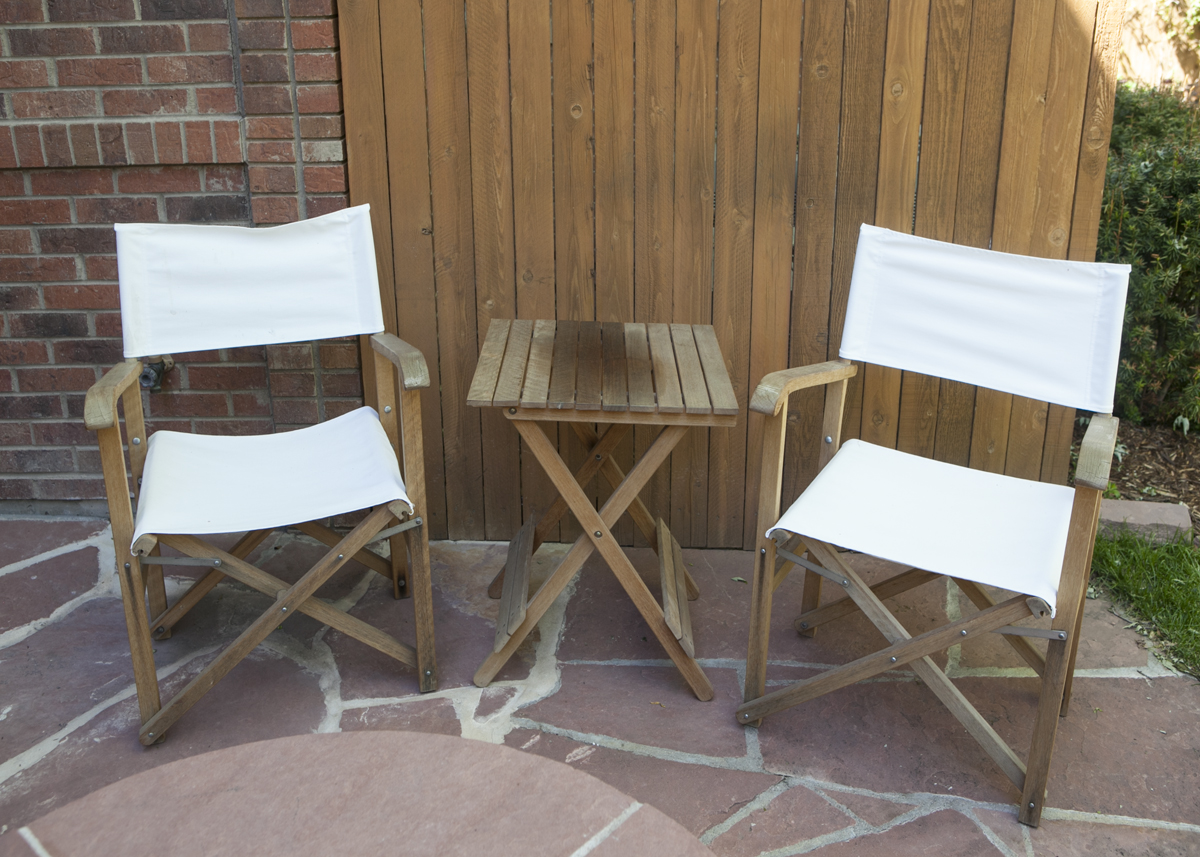 Small Patio Table and Two Canvas Chairs