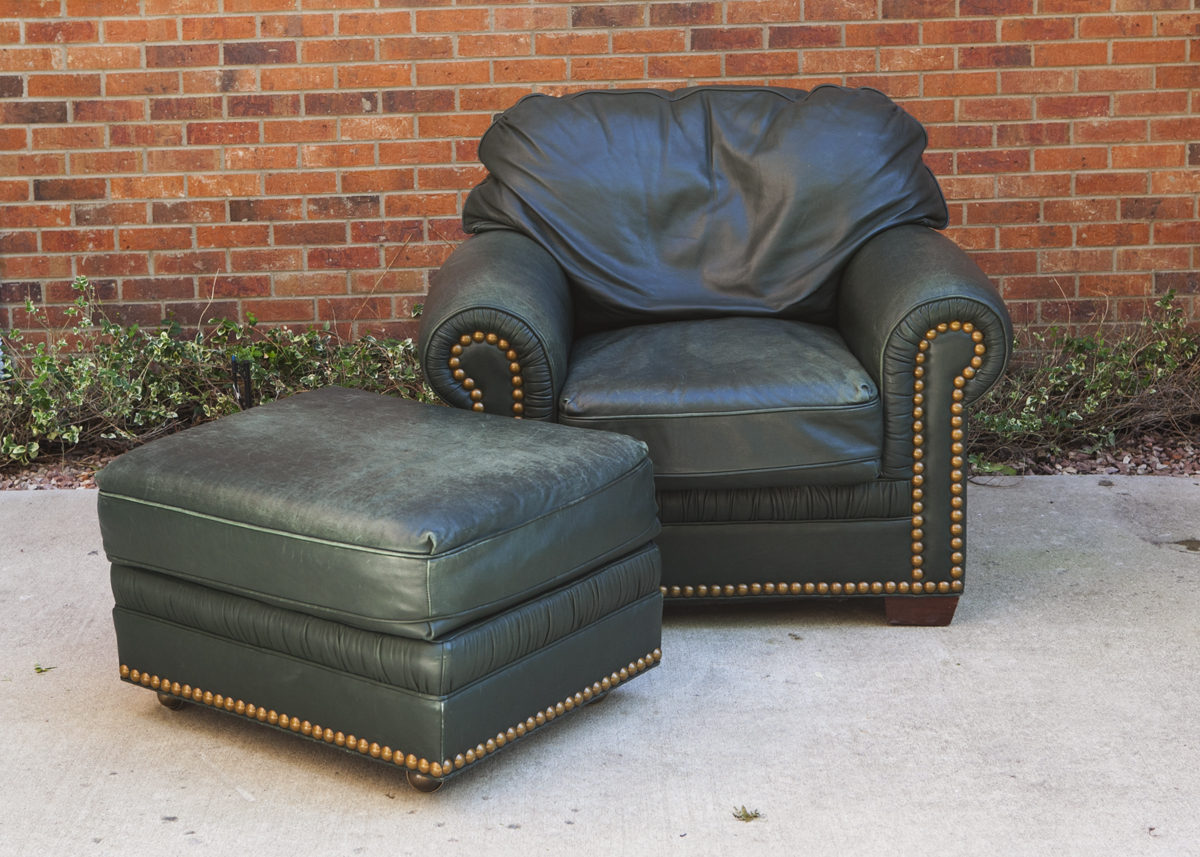 Oversized Leather Chair and Ottoman