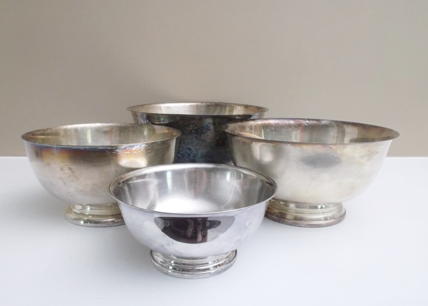 Assortment of Four Silver Plate Paul Revere Style Bowls
