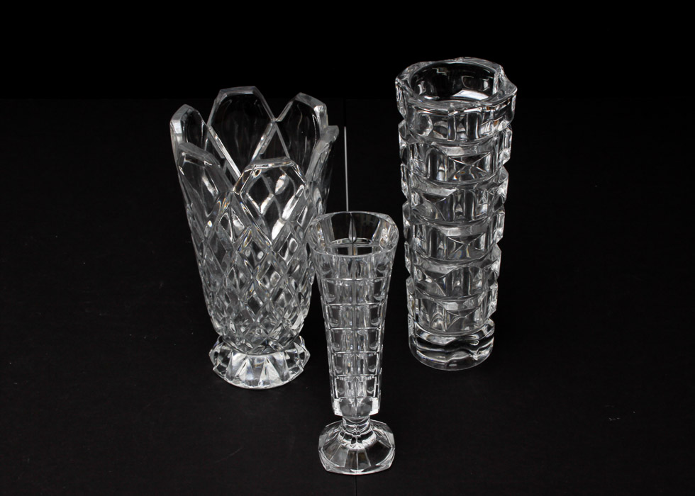 Trio of Pressed Glass Vases