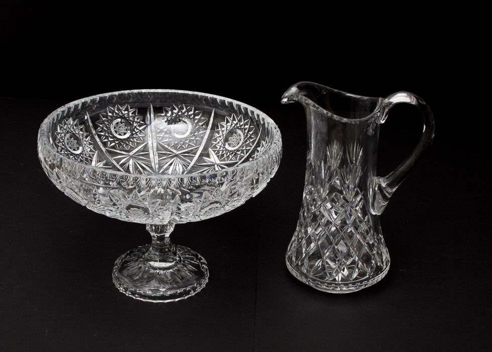 Cut Glass Punch Bowl and Pitcher