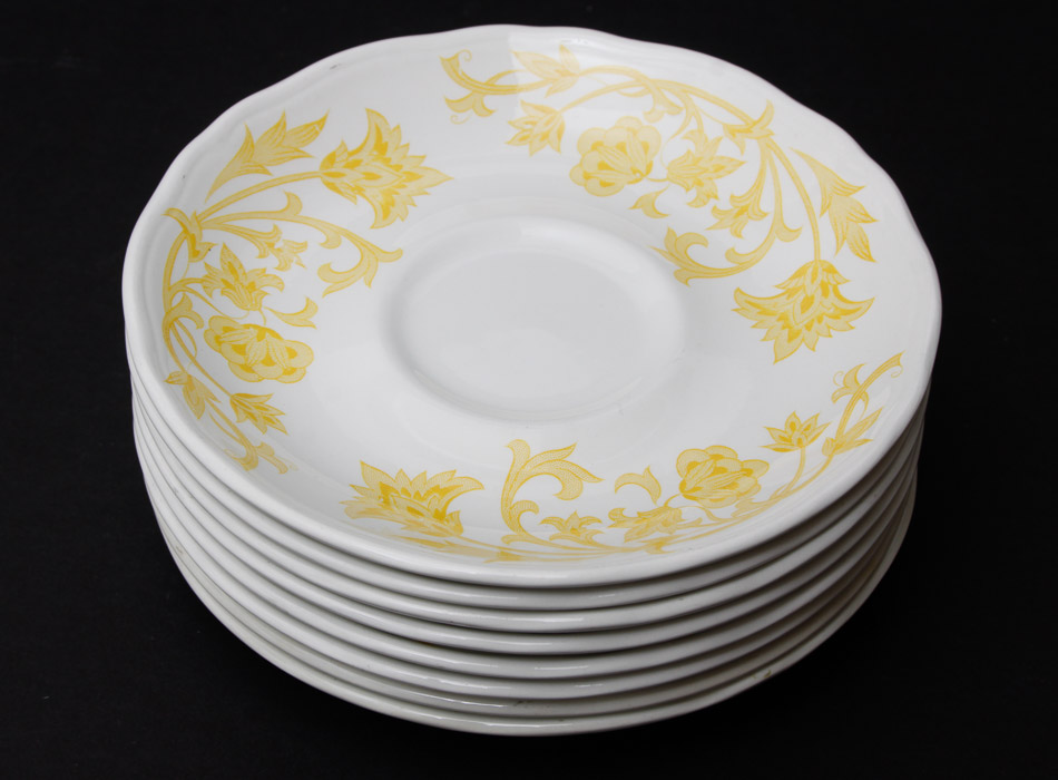 Assorted Yellow and White Ceramic Dishes