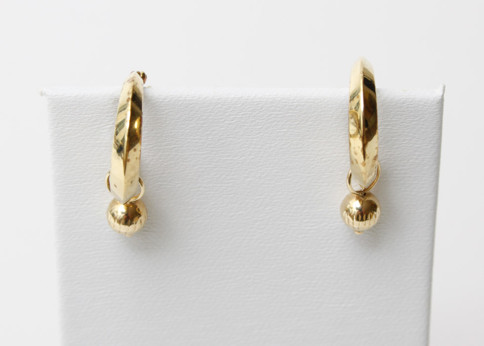 14K Yellow Gold Hoop Earrings with Ball Dangles