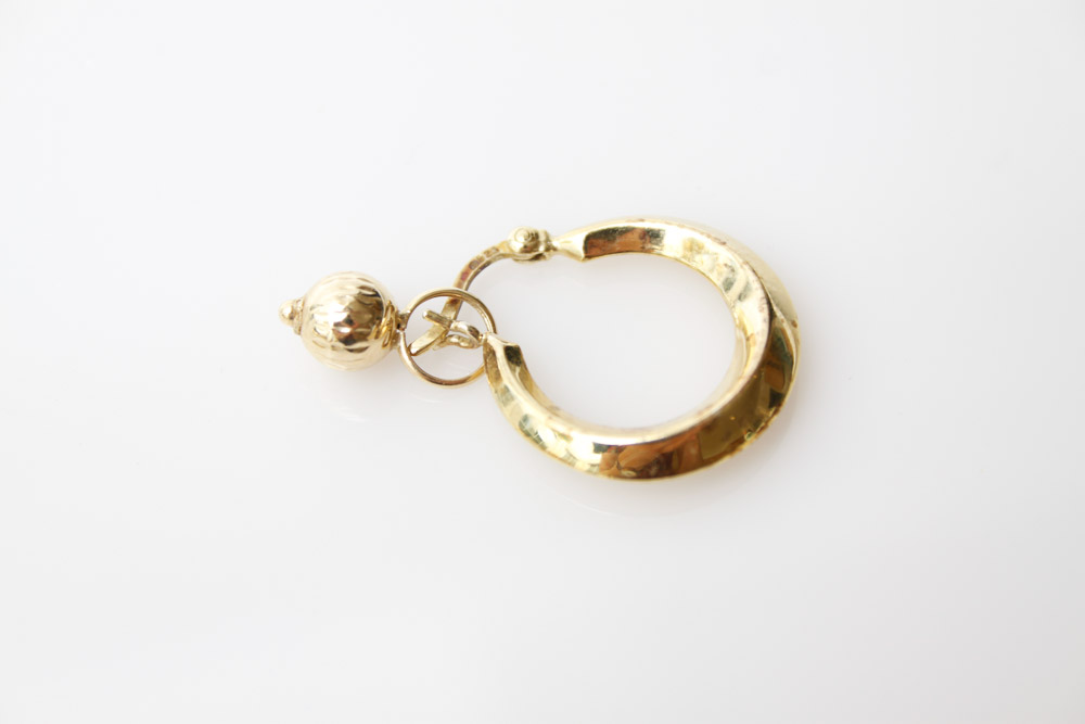 14K Yellow Gold Hoop Earrings with Ball Dangles