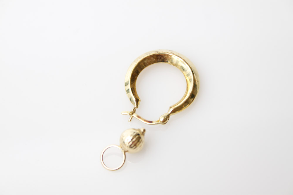 14K Yellow Gold Hoop Earrings with Ball Dangles