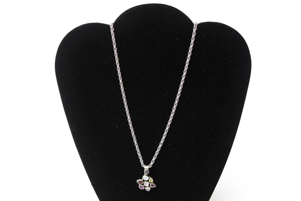 Two Sterling Necklaces with Pendants