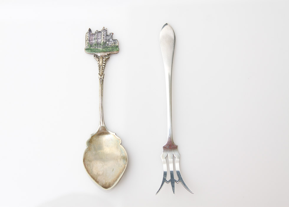 Sterling Pickle Fork and Enamel-Topped Spoon