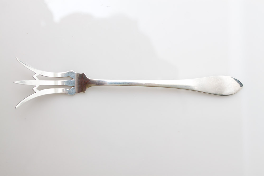 Sterling Pickle Fork and Enamel-Topped Spoon